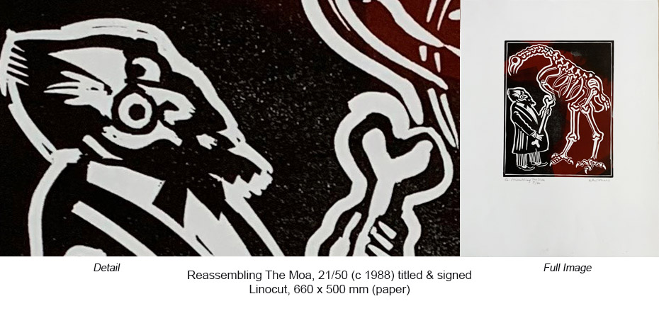 RM - Reassembling the Moa 21 of 50 x 1988 linocut