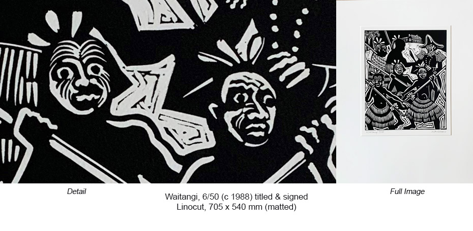 RM - Waitangi 6 of 50 x 1988 linocut