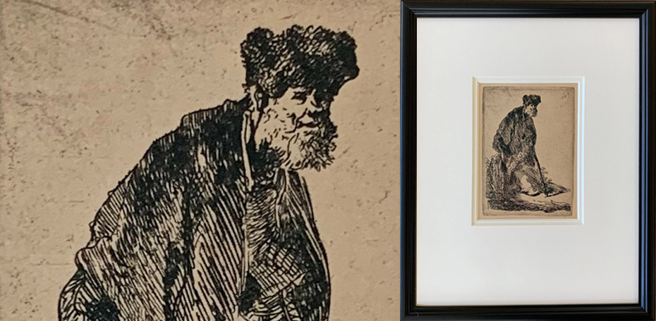 Rembrandt old man with stick framed