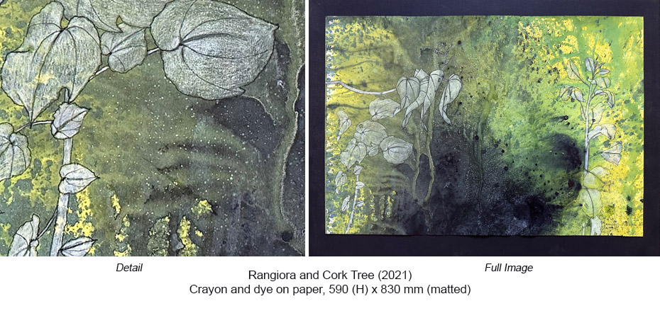 CH - Crayon & dye - Rangiora and Cork Tree