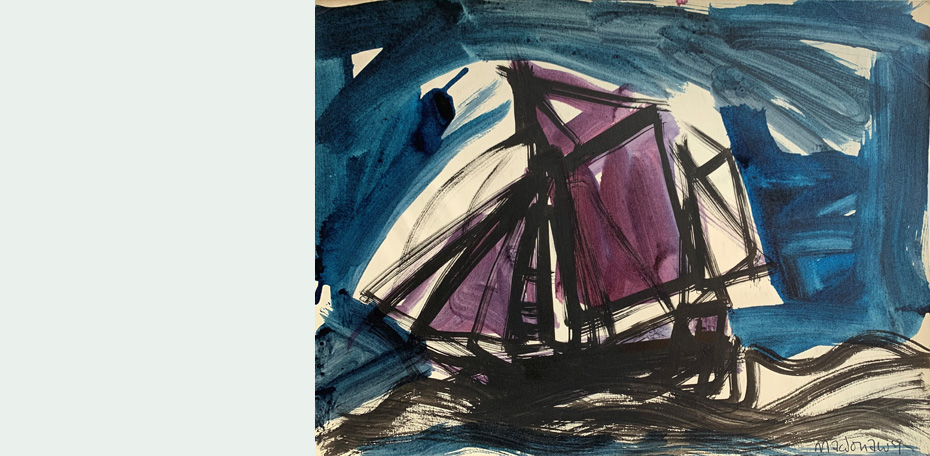 50 Ship - Purple Sails 59 coloured inks 24 x 38