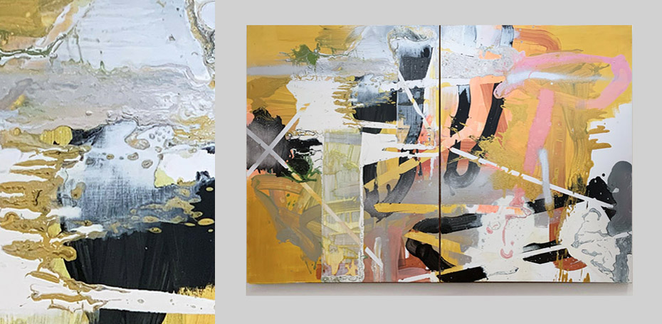 Whichever Way to Santa Fe acrylic & oil spray on canvas 1015 x 1525 (diptych) on wall 01
