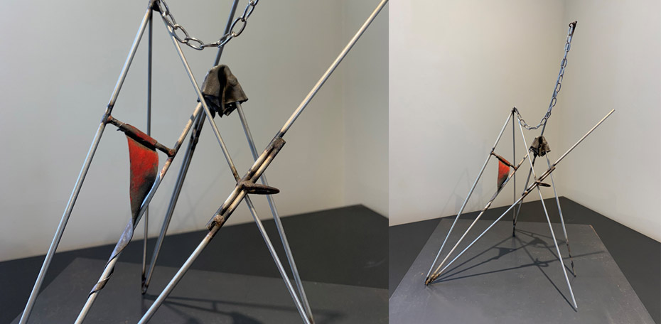 Chained tripod 1982 340 x 200 x 225 stainless steel & painted lead a