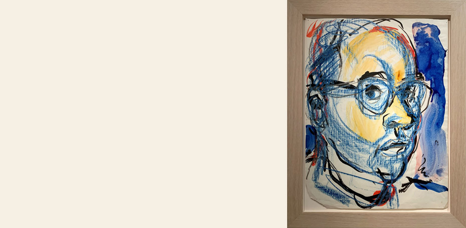 Portrait in Blue (self portrait) 1965mixed media on paper 600 x 470 (framed)