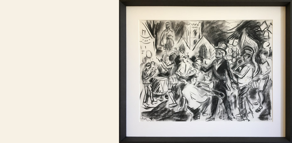 The Marching Band - Brecon Jazz 1999 charcoal framed 560 x 760, 770 x 960 (framed)