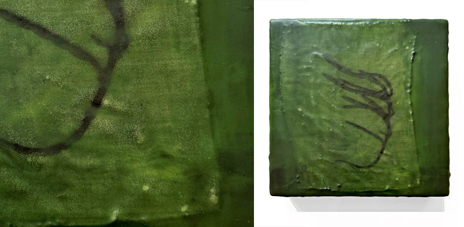 230512 - AM - Adrift c - 200 x 200 x 45 Photographic Print of Sea Asparagus – Samphire on Ancient Silk.